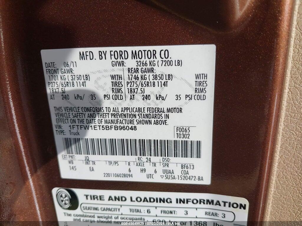 1FTFW1ET5BFB96048 2011 FORD F-150 photo no. 9