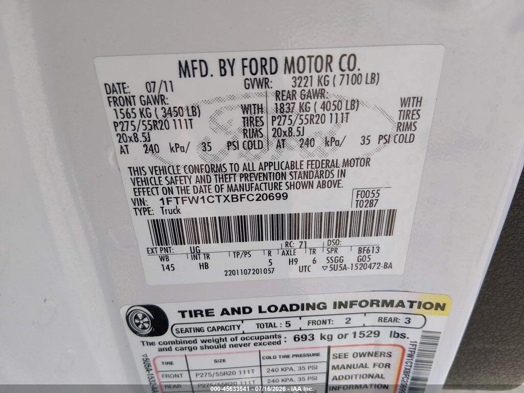 1FTFW1CTXBFC20699 2011 FORD F-150 photo no. 9