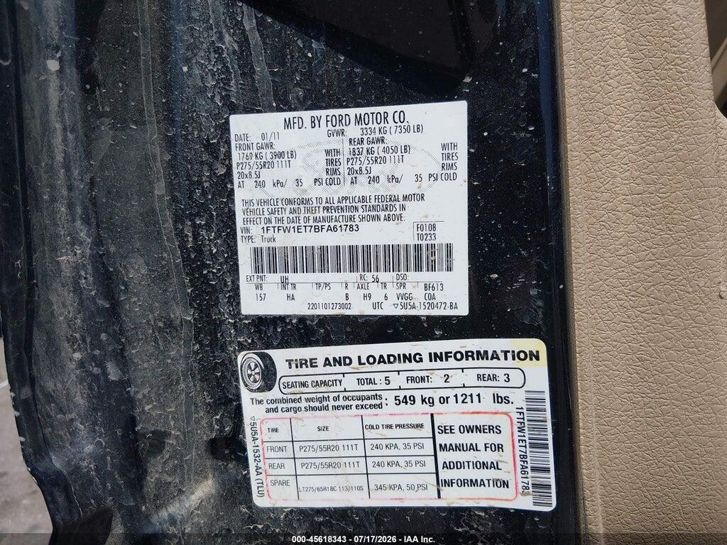 1FTFW1ET7BFA61783 2011 FORD F-150 photo no. 9