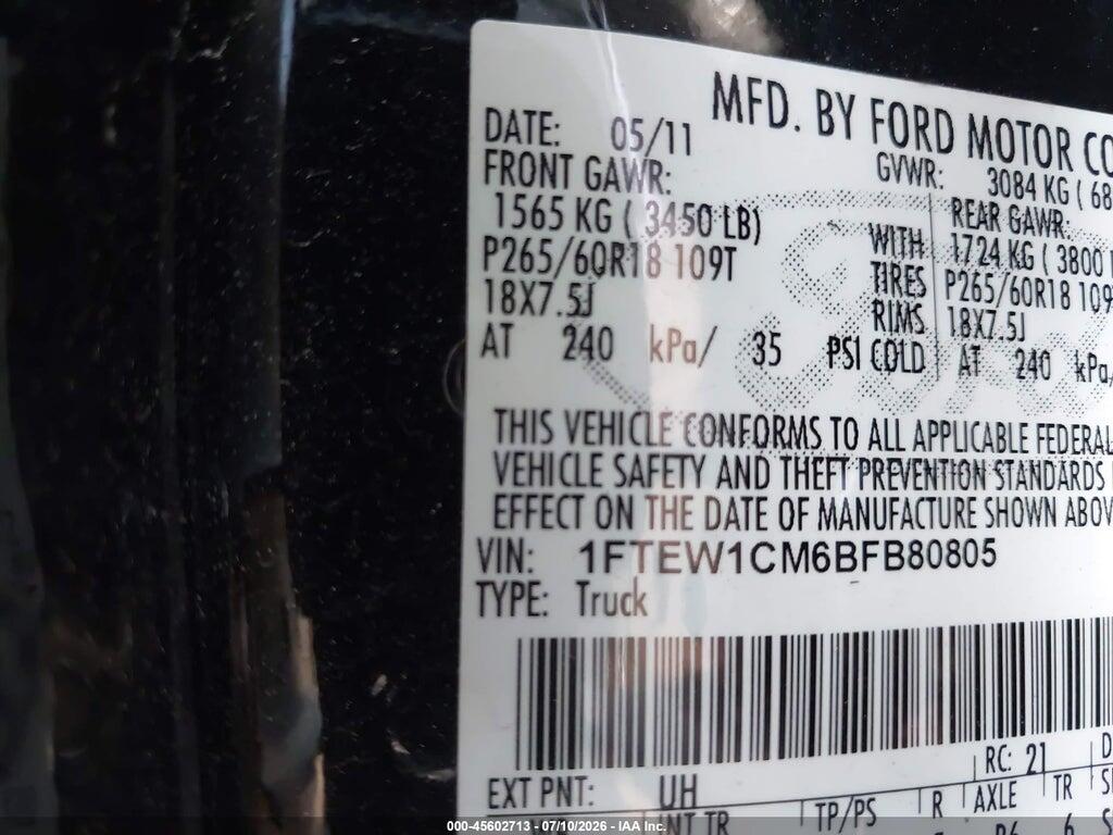 1FTEW1CM6BFB80805 2011 FORD F-150 photo no. 9
