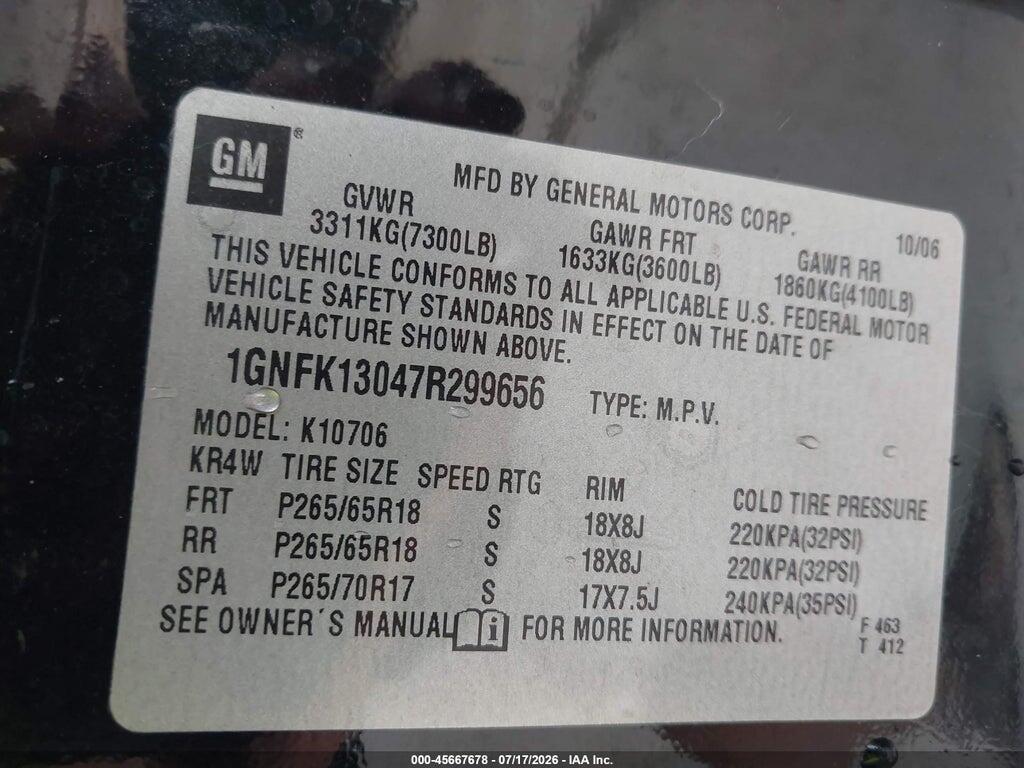 1GNFK13047R299656 2007 CHEVROLET TAHOE photo no. 9