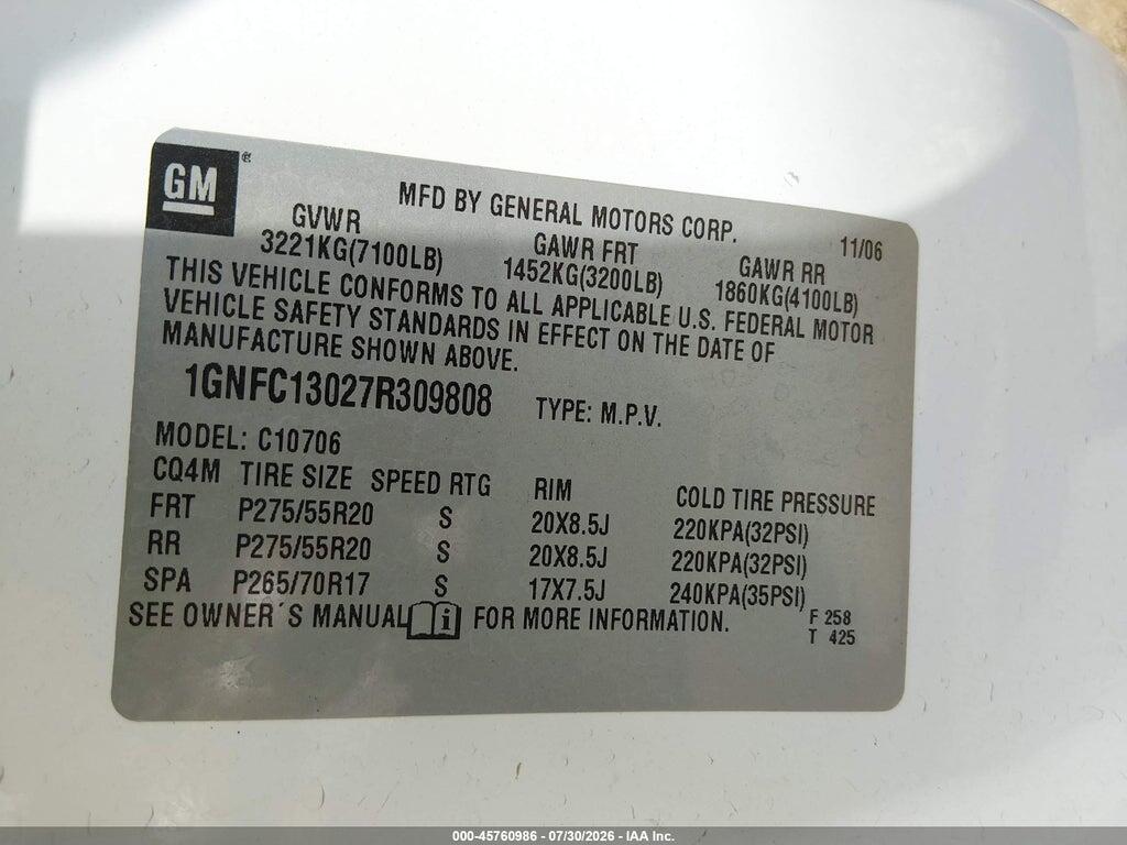 1GNFC13027R309808 2007 CHEVROLET TAHOE photo no. 9