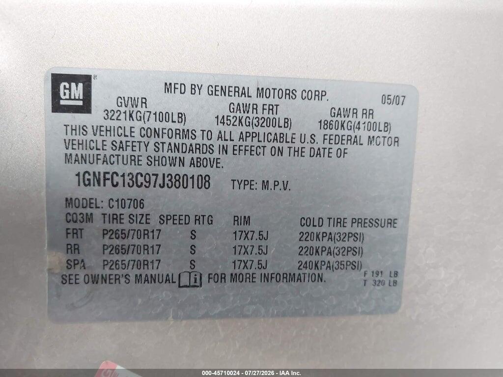 1GNFC13C97J380108 2007 CHEVROLET TAHOE photo no. 9
