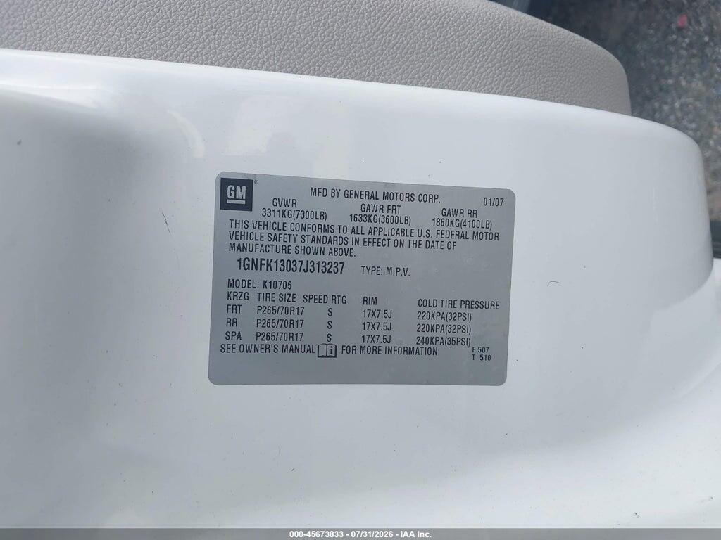 1GNFK13037J313237 2007 CHEVROLET TAHOE photo no. 9