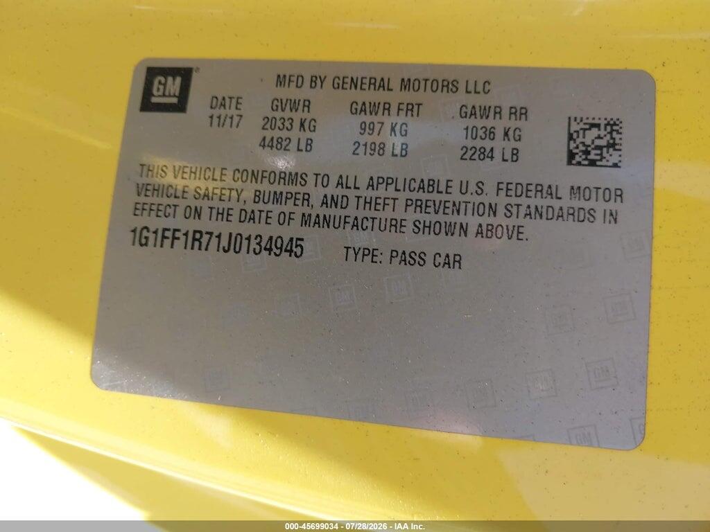1G1FF1R71J0134945 2018 CHEVROLET CAMARO photo no. 9