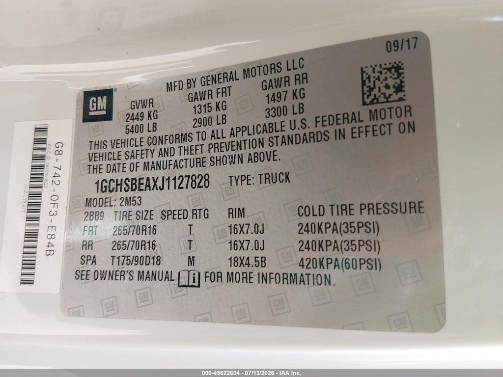 1GCHSBEAXJ1127828 2018 CHEVROLET COLORADO photo no. 9