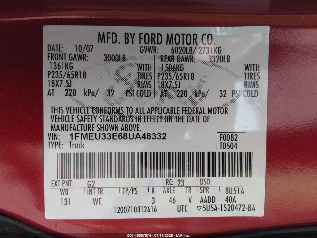 1FMEU33E68UA48332 2008 FORD EXPLORER SPORT TRAC photo no. 9