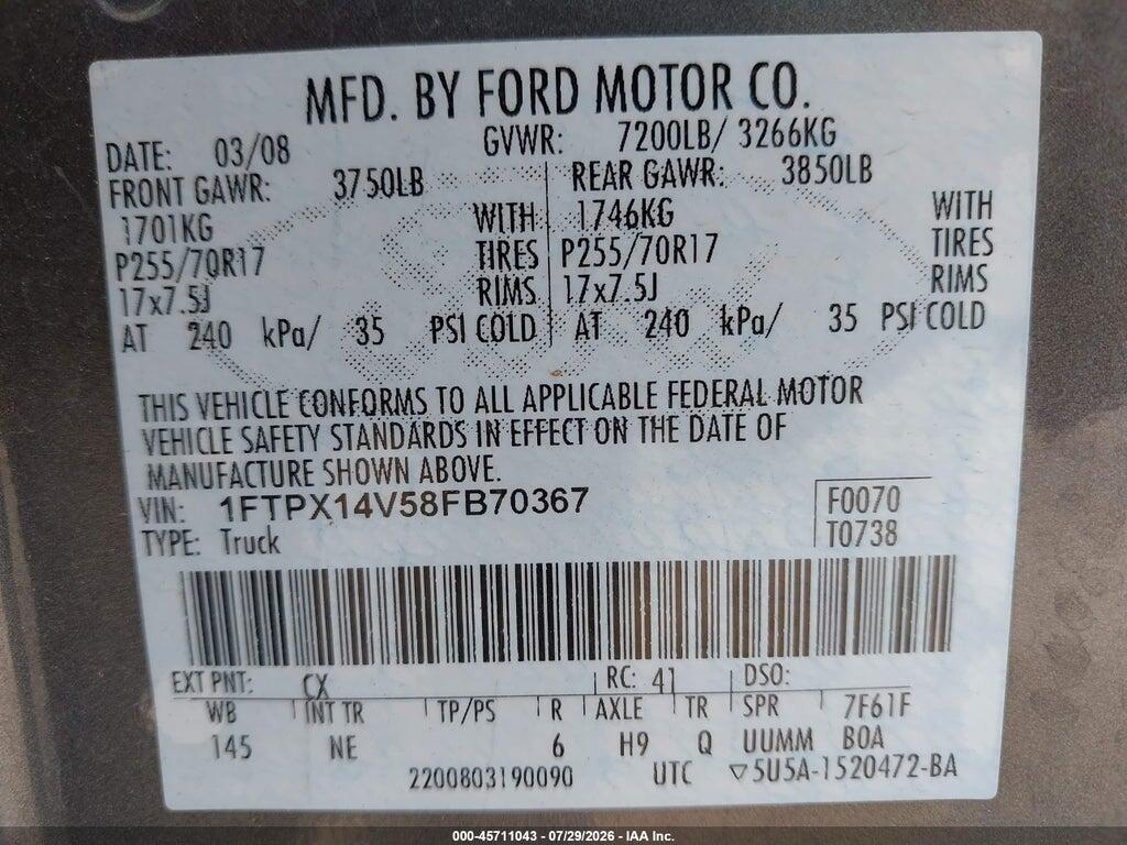1FTPX14V58FB70367 2008 FORD F-150 photo no. 9