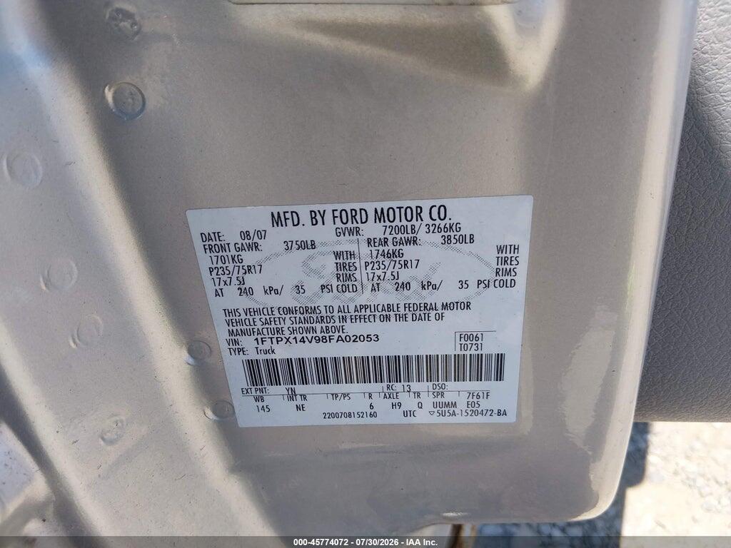 1FTPX14V98FA02053 2008 FORD F-150 photo no. 9