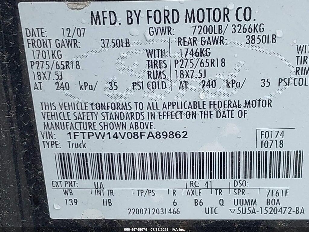 1FTPW14V08FA89862 2008 FORD F-150 photo no. 9