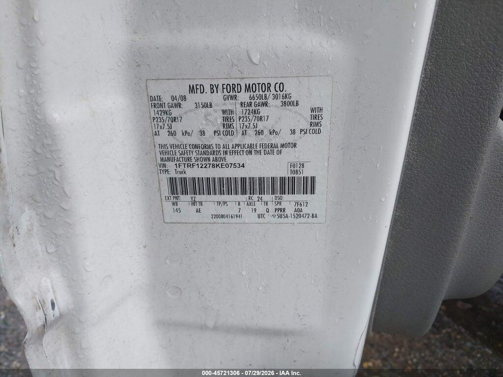 1FTRF12278KE07534 2008 FORD F-150 photo no. 9