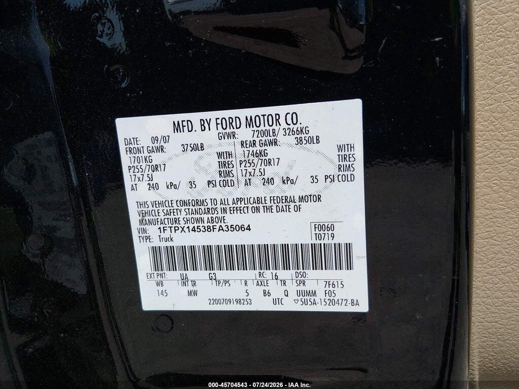 1FTPX14538FA35064 2008 FORD F-150 photo no. 9