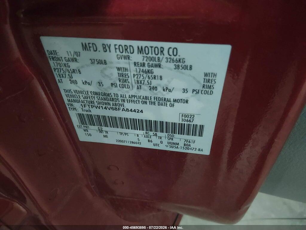 1FTPW14V68FA84424 2008 FORD F-150 photo no. 9