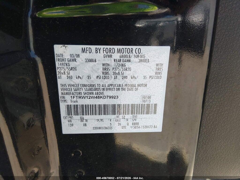 1FTRW12W48KD79923 2008 FORD F-150 photo no. 9