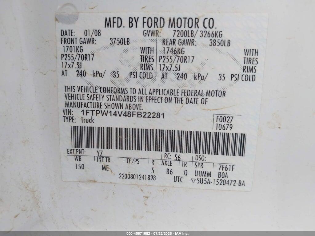 1FTPW14V48FB22281 2008 FORD F-150 photo no. 9