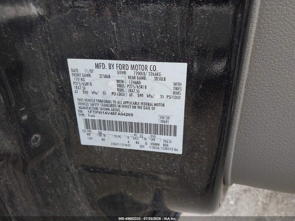 1FTPW14V48FA94269 2008 FORD F-150 photo no. 9