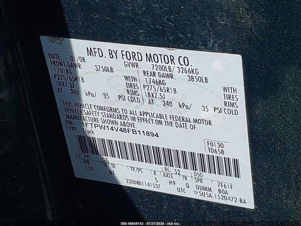 1FTPW14V48FB11894 2008 FORD F-150 photo no. 9