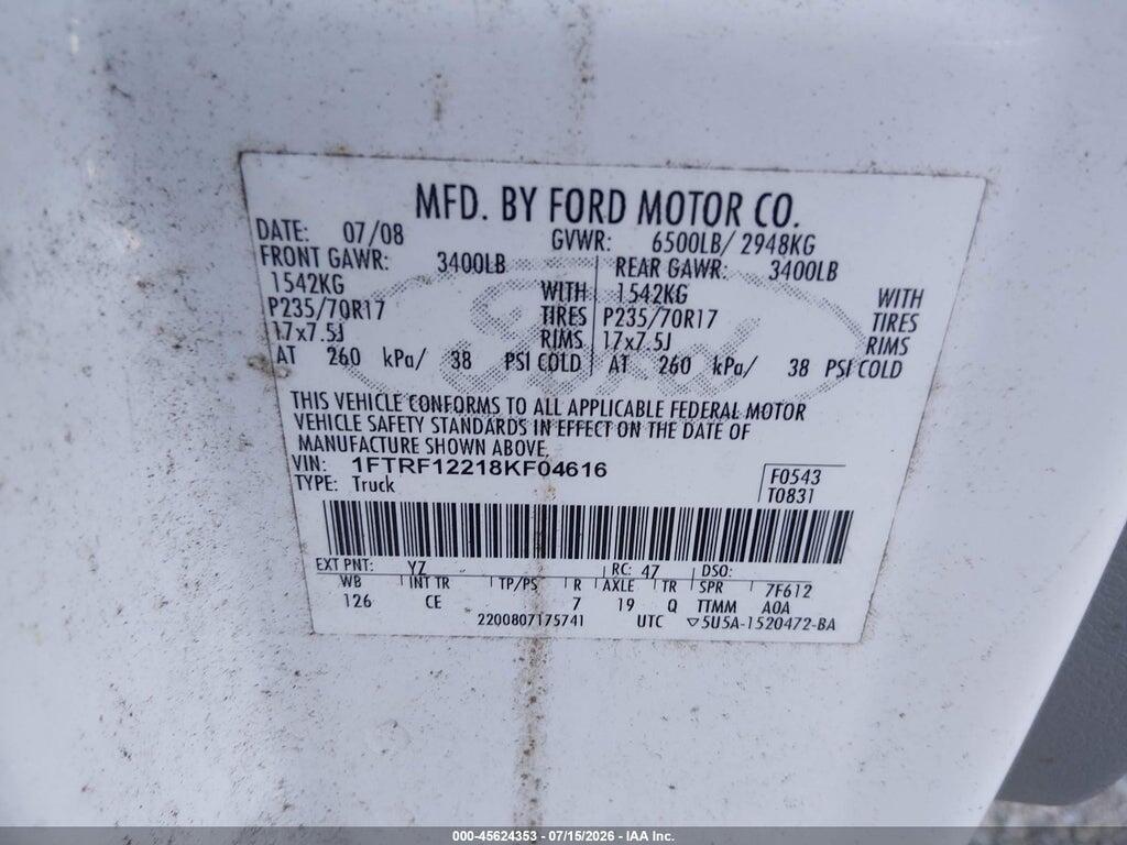 1FTRF12218KF04616 2008 FORD F-150 photo no. 9