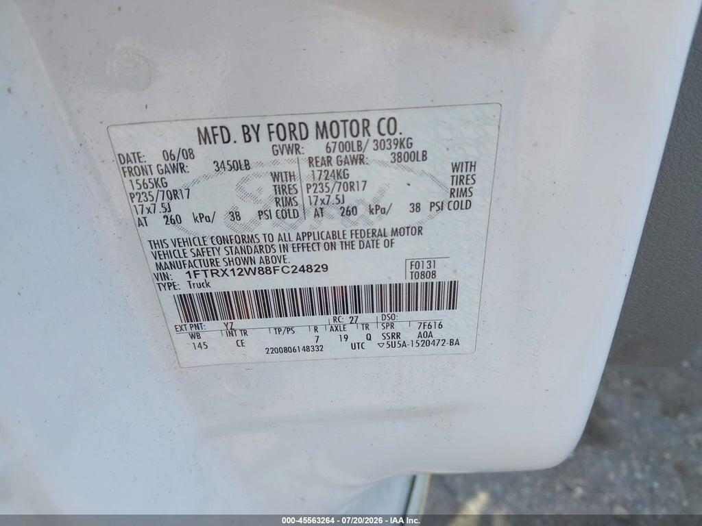 1FTRX12W88FC24829 2008 FORD F-150 photo no. 9