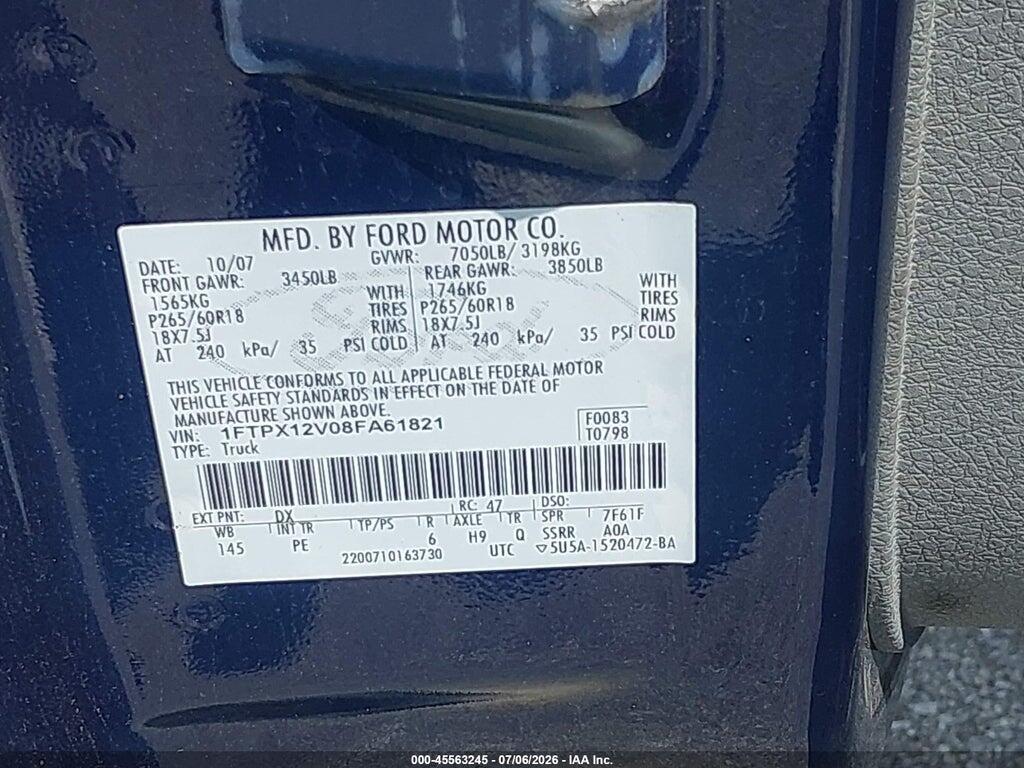 1FTPX12V08FA61821 2008 FORD F-150 photo no. 9