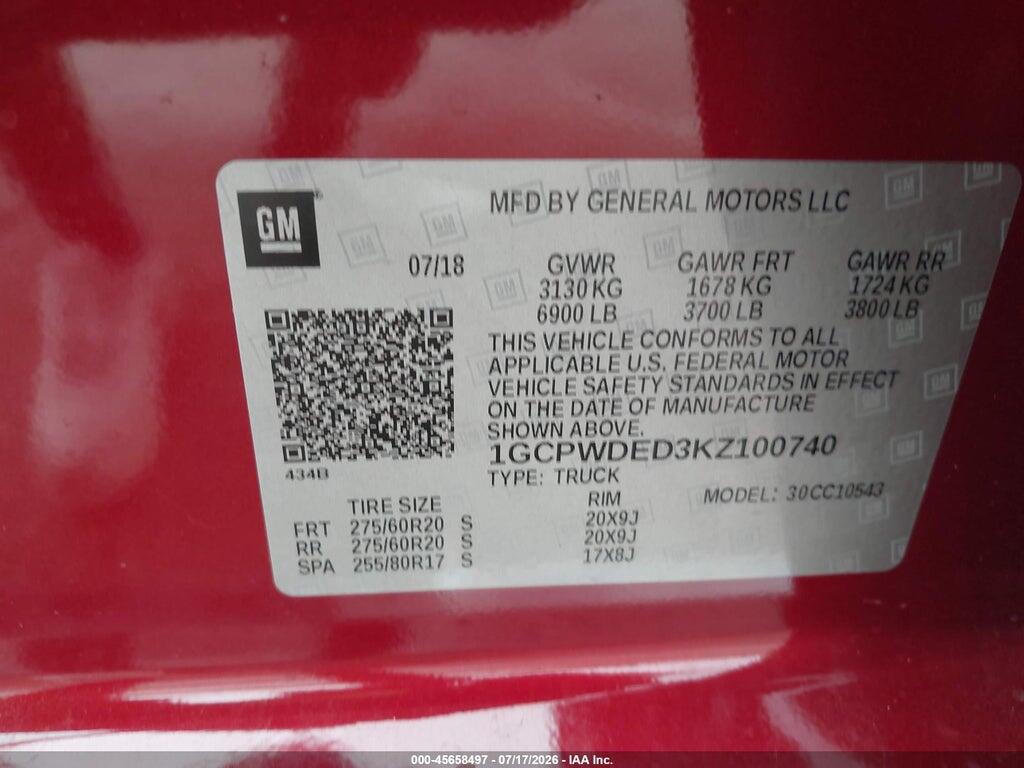 1GCPWDED3KZ100740 2019 CHEVROLET SILVERADO 1500 photo no. 9