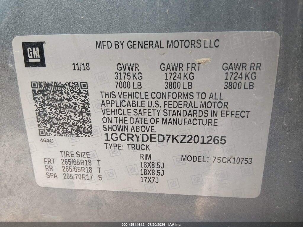 1GCRYDED7KZ201265 2019 CHEVROLET SILVERADO 1500 photo no. 9