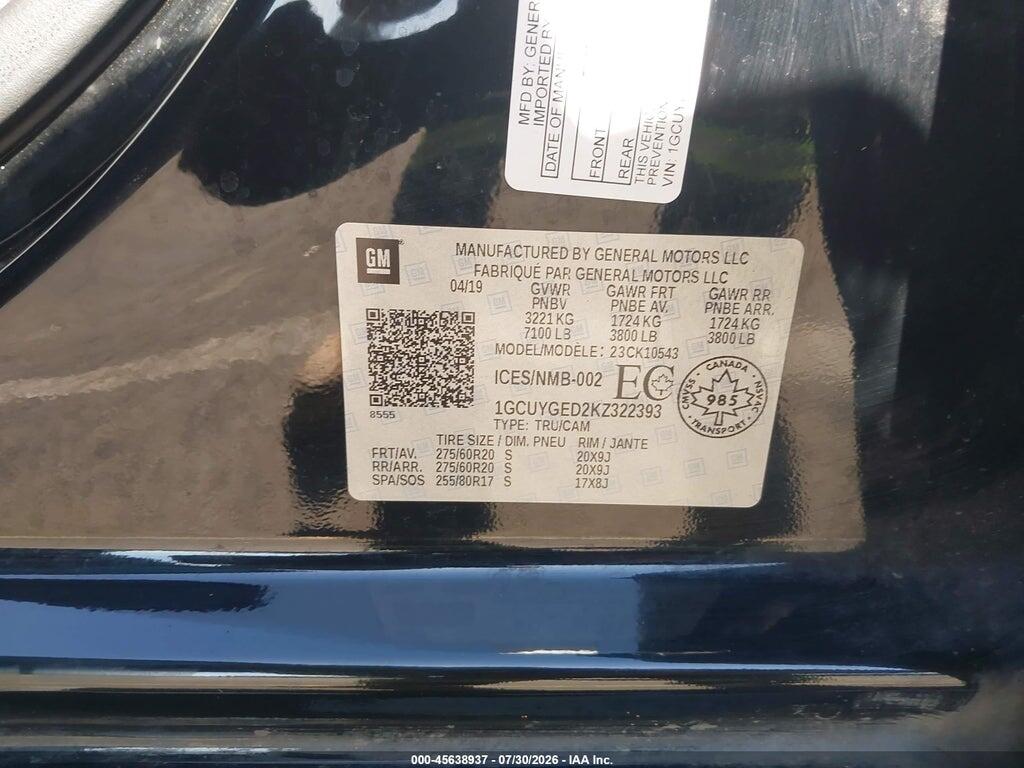 1GCUYGED2KZ322393 2019 CHEVROLET SILVERADO 1500 photo no. 9