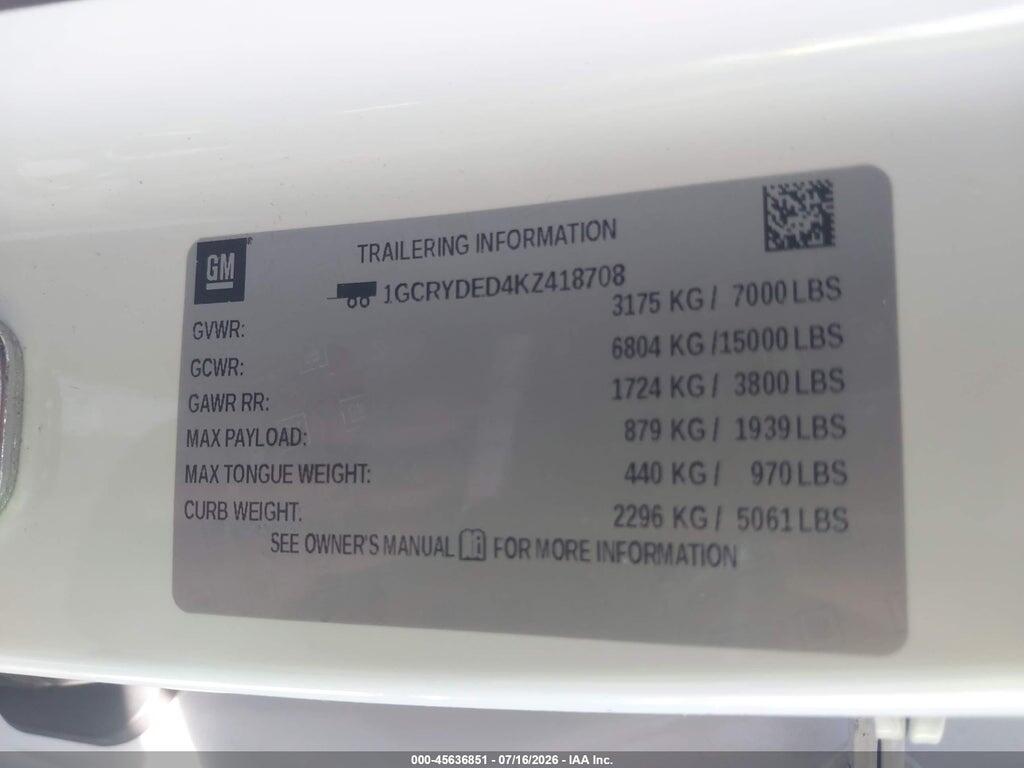 1GCRYDED4KZ418708 2019 CHEVROLET SILVERADO 1500 photo no. 9