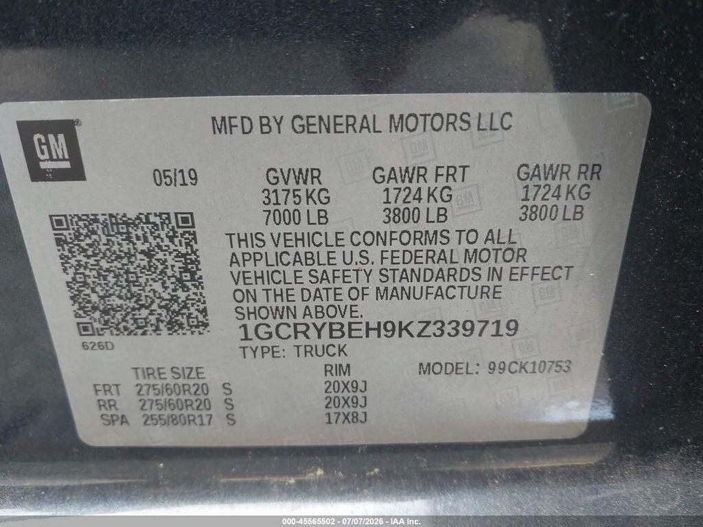 1GCRYBEH9KZ339719 2019 CHEVROLET SILVERADO 1500 photo no. 9