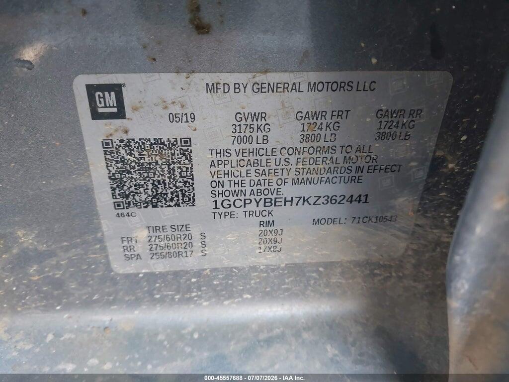 1GCPYBEH7KZ362441 2019 CHEVROLET SILVERADO 1500 photo no. 9