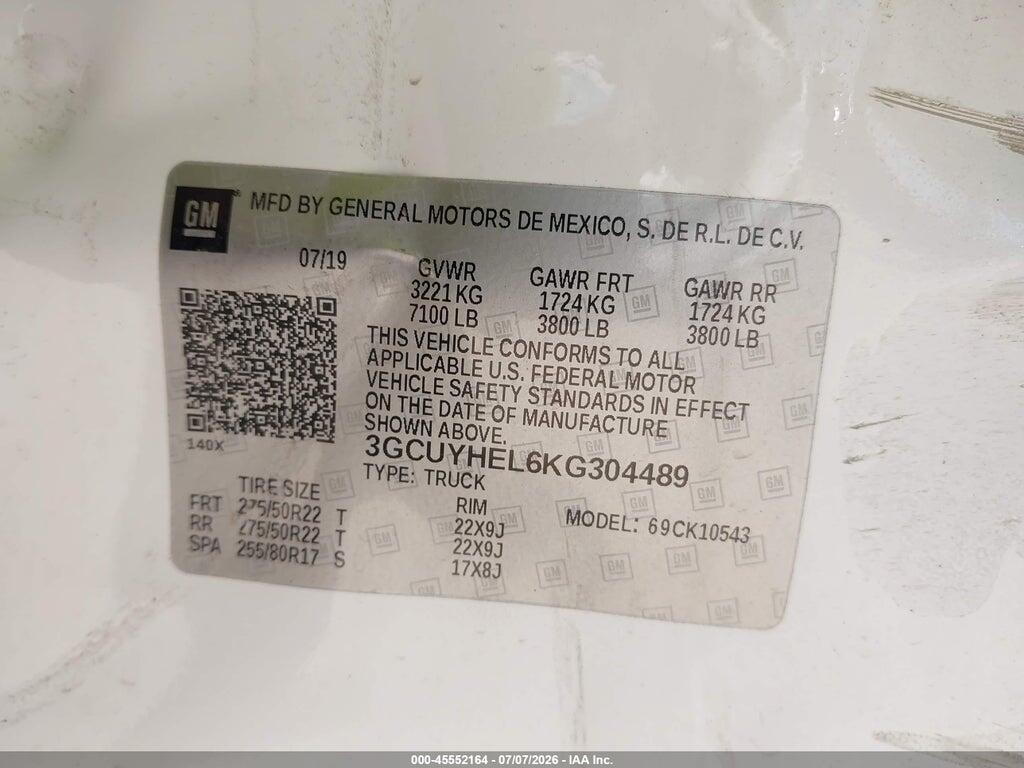 3GCUYHEL6KG304489 2019 CHEVROLET SILVERADO 1500 photo no. 9