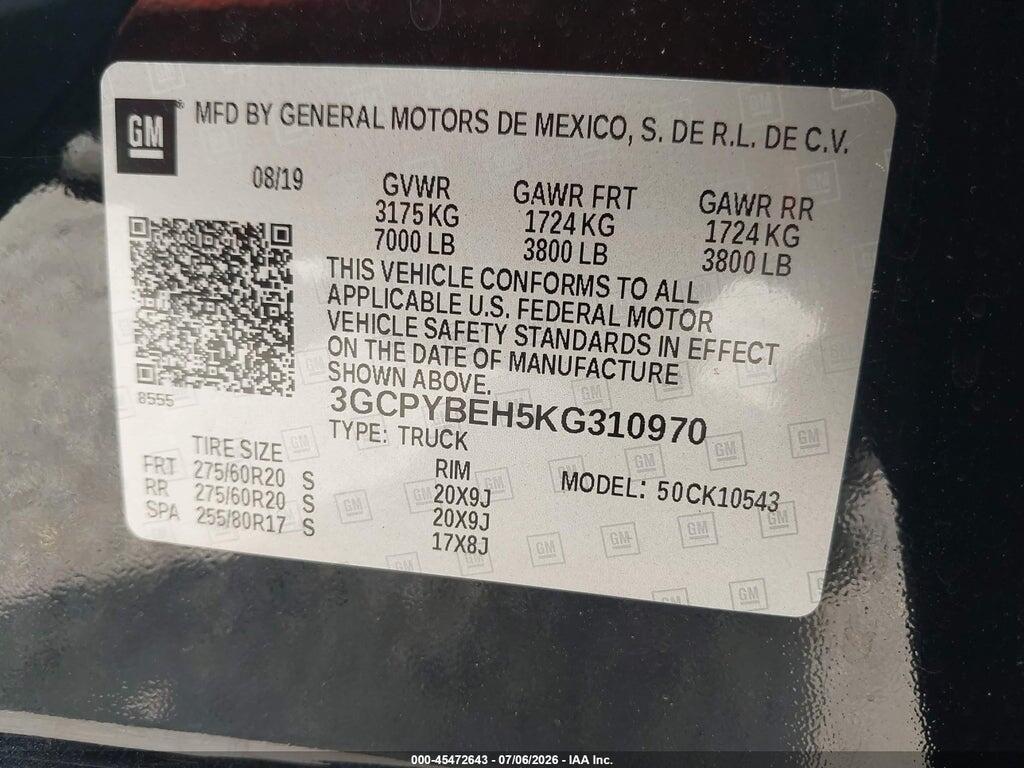 3GCPYBEH5KG310970 2019 CHEVROLET SILVERADO 1500 photo no. 9