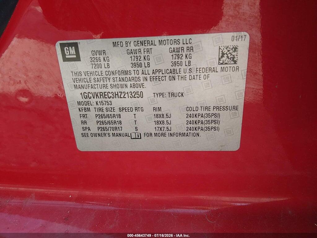 1GCVKREC3HZ213250 2017 CHEVROLET SILVERADO 1500 photo no. 9