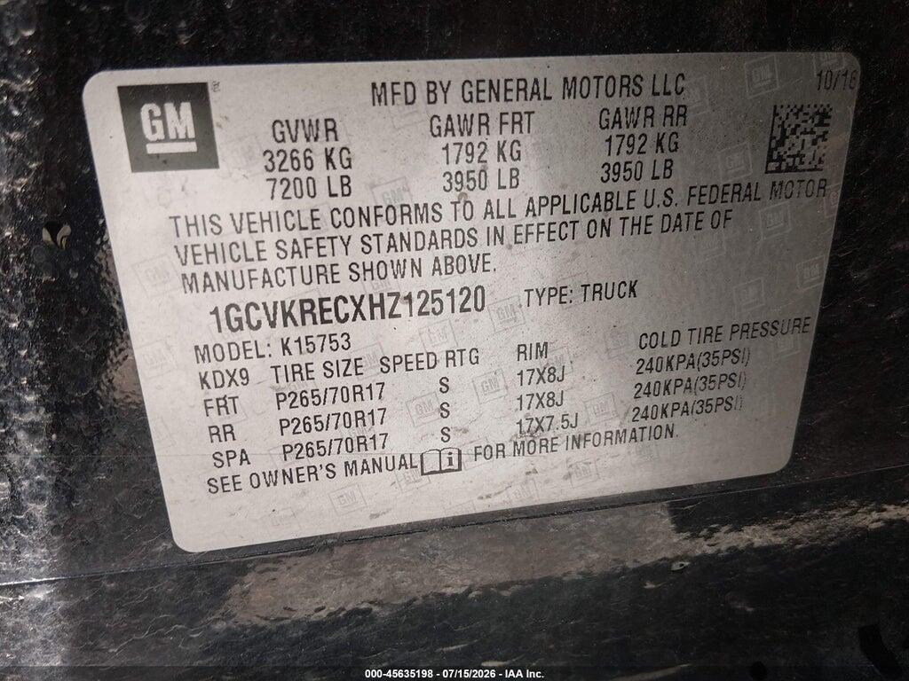 1GCVKRECXHZ125120 2017 CHEVROLET SILVERADO 1500 photo no. 9