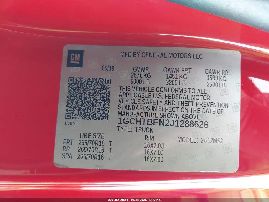1GCHTBEN2J1288626 2018 CHEVROLET COLORADO photo no. 9