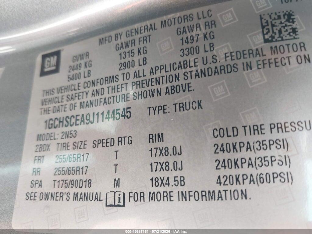 1GCHSCEA9J1144545 2018 CHEVROLET COLORADO photo no. 9