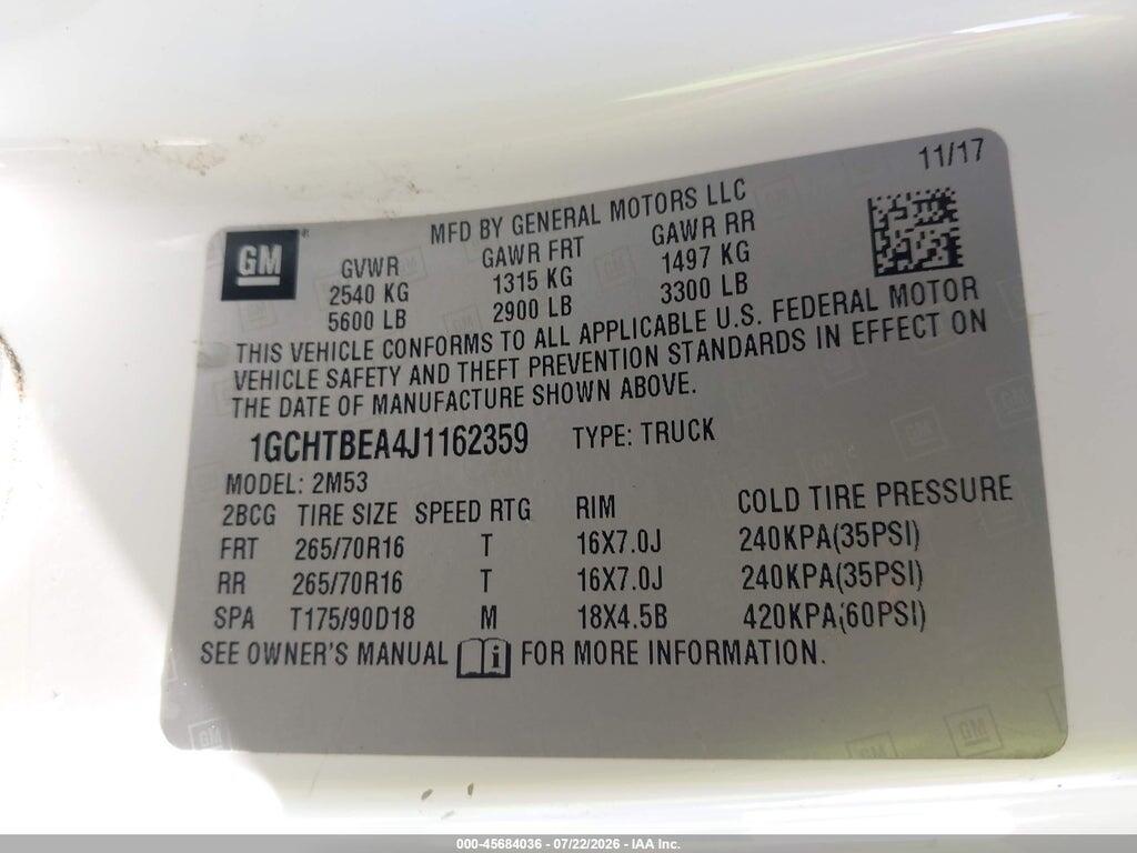 1GCHTBEA4J1162359 2018 CHEVROLET COLORADO photo no. 9