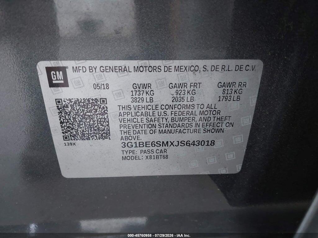 3G1BE6SMXJS643018 2018 CHEVROLET CRUZE photo no. 9