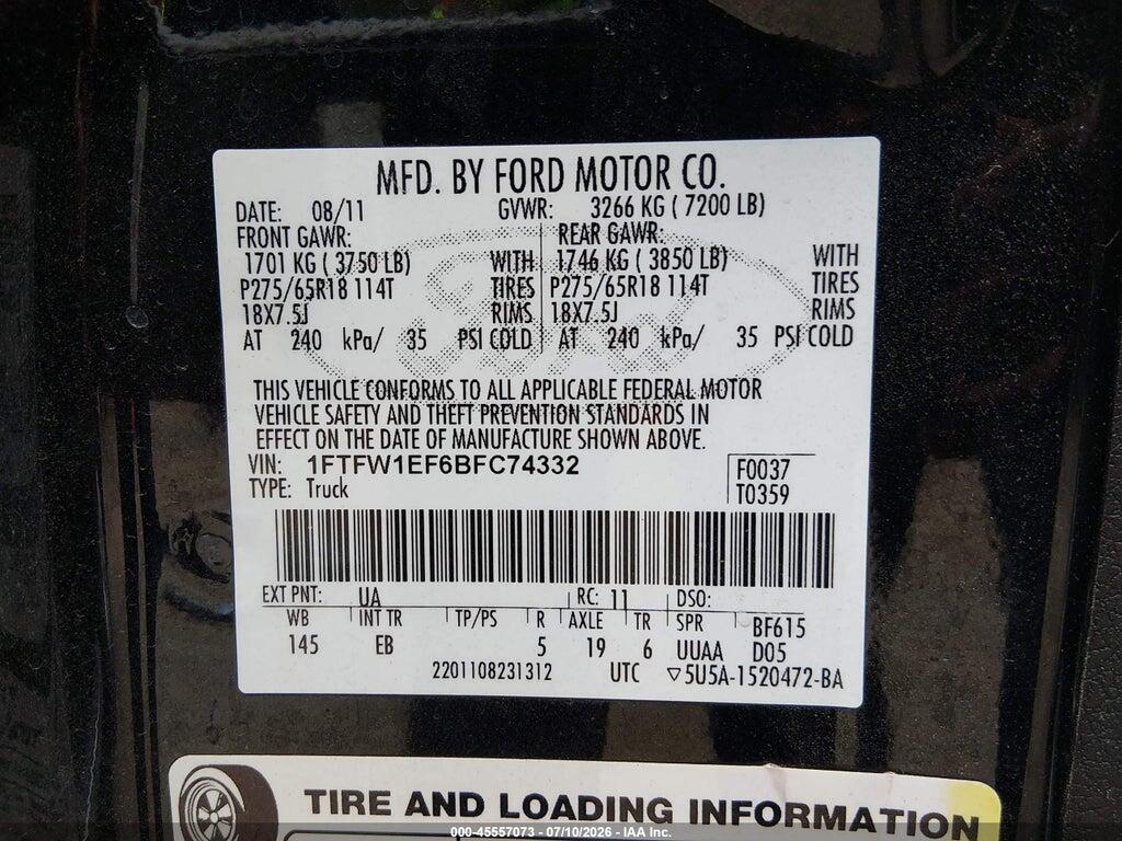 1FTFW1EF6BFC74332 2011 FORD F-150 photo no. 9
