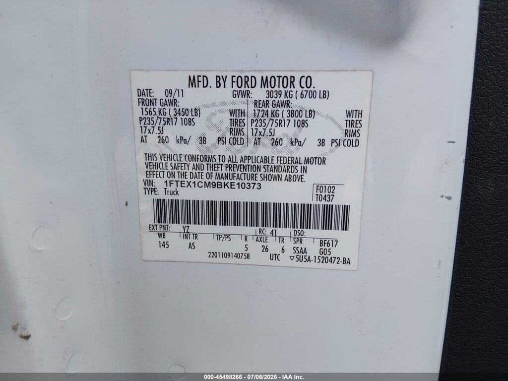 1FTEX1CM9BKE10373 2011 FORD F-150 photo no. 9