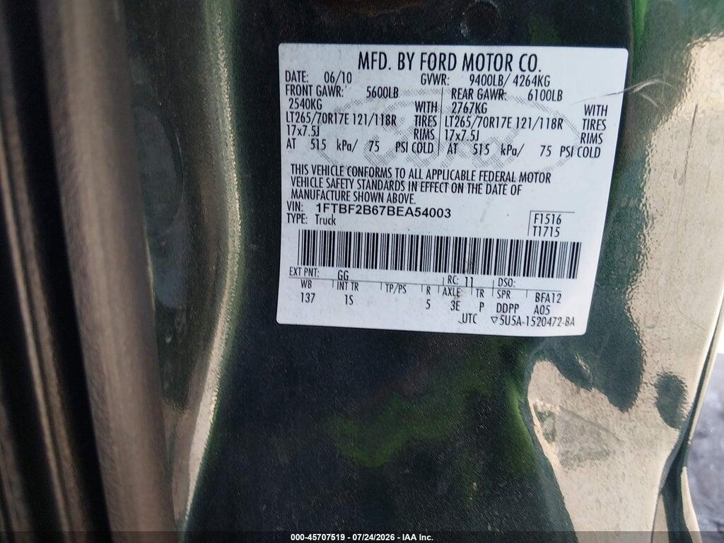 1FTBF2B67BEA54003 2011 FORD F-250 photo no. 9
