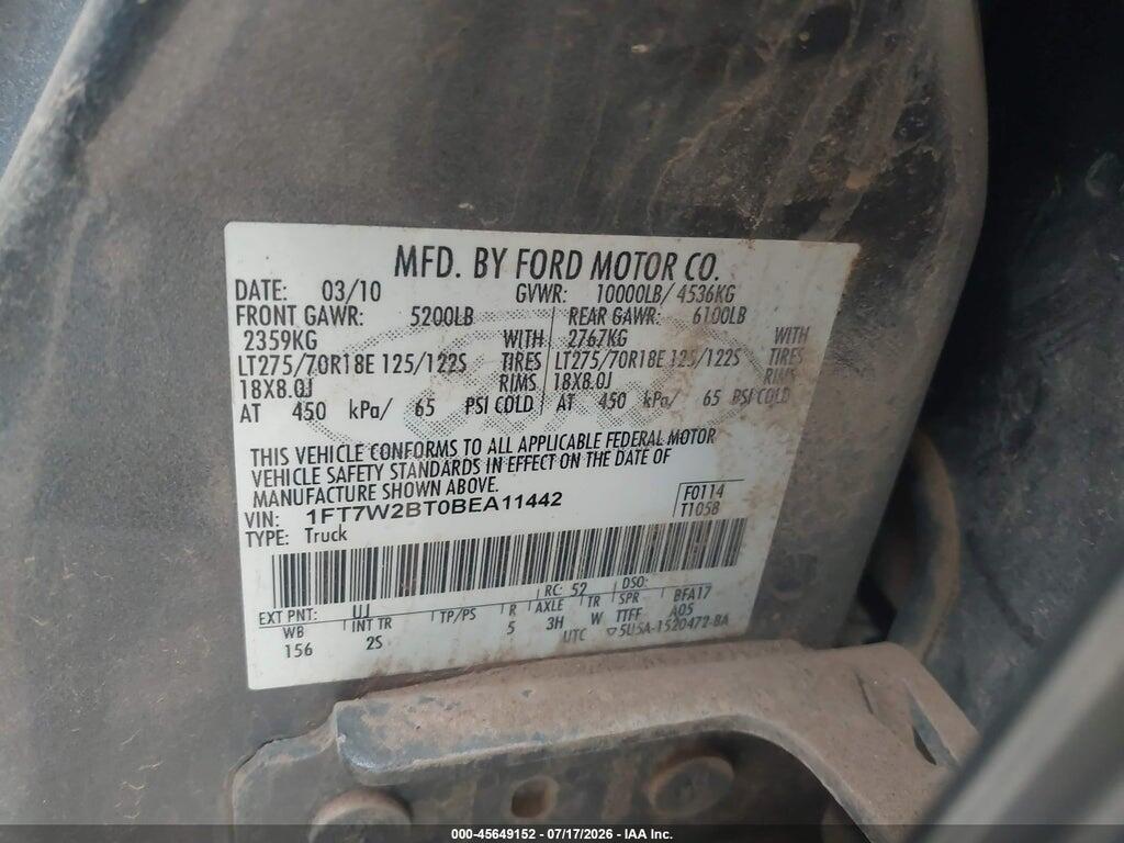 1FT7W2BT0BEA11442 2011 FORD F-250 photo no. 9
