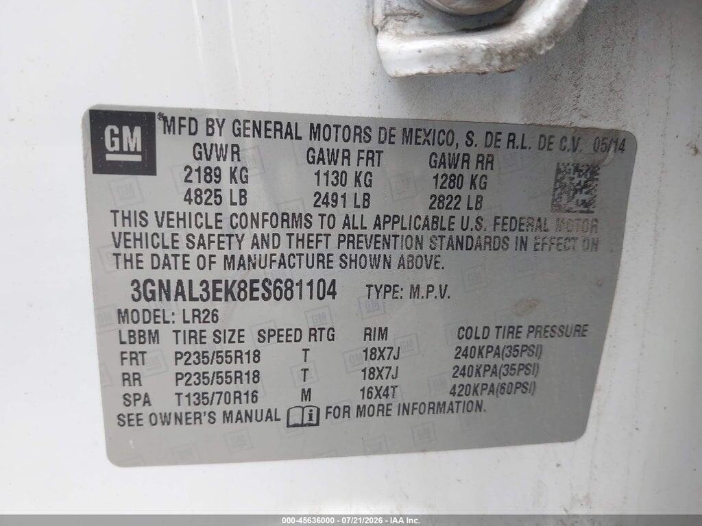 3GNAL3EK8ES681104 2014 CHEVROLET CAPTIVA SPORT FLEET photo no. 9