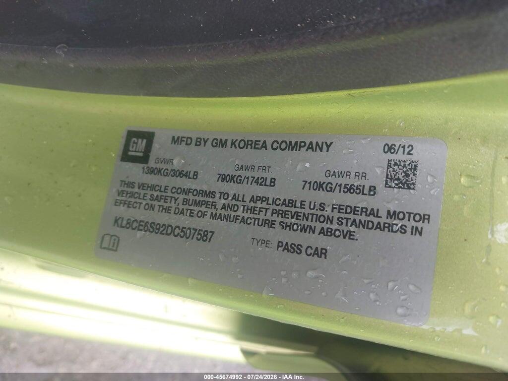 KL8CE6S92DC507587 2013 CHEVROLET SPARK photo no. 9
