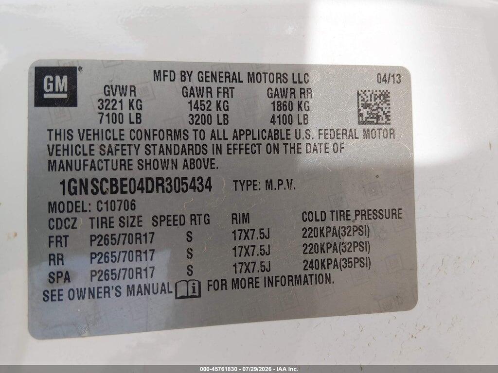 1GNSCBE04DR305434 2013 CHEVROLET TAHOE photo no. 9