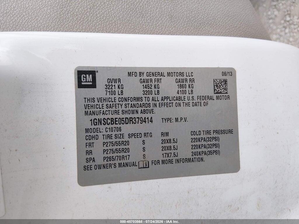1GNSCBE05DR379414 2013 CHEVROLET TAHOE photo no. 9