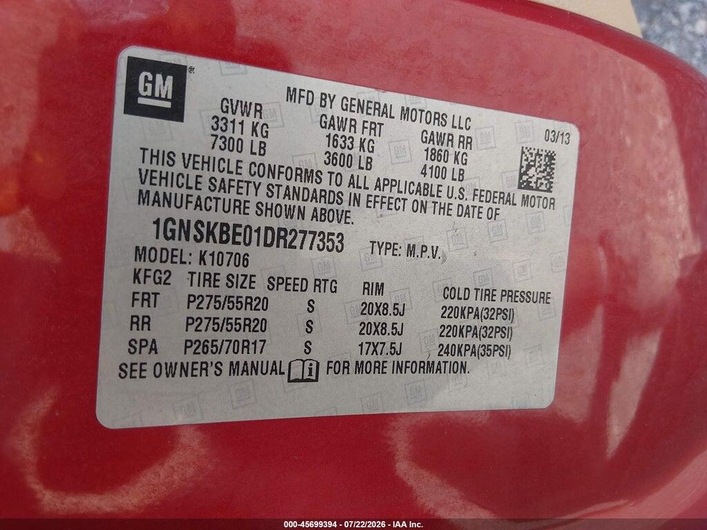 1GNSKBE01DR277353 2013 CHEVROLET TAHOE photo no. 9