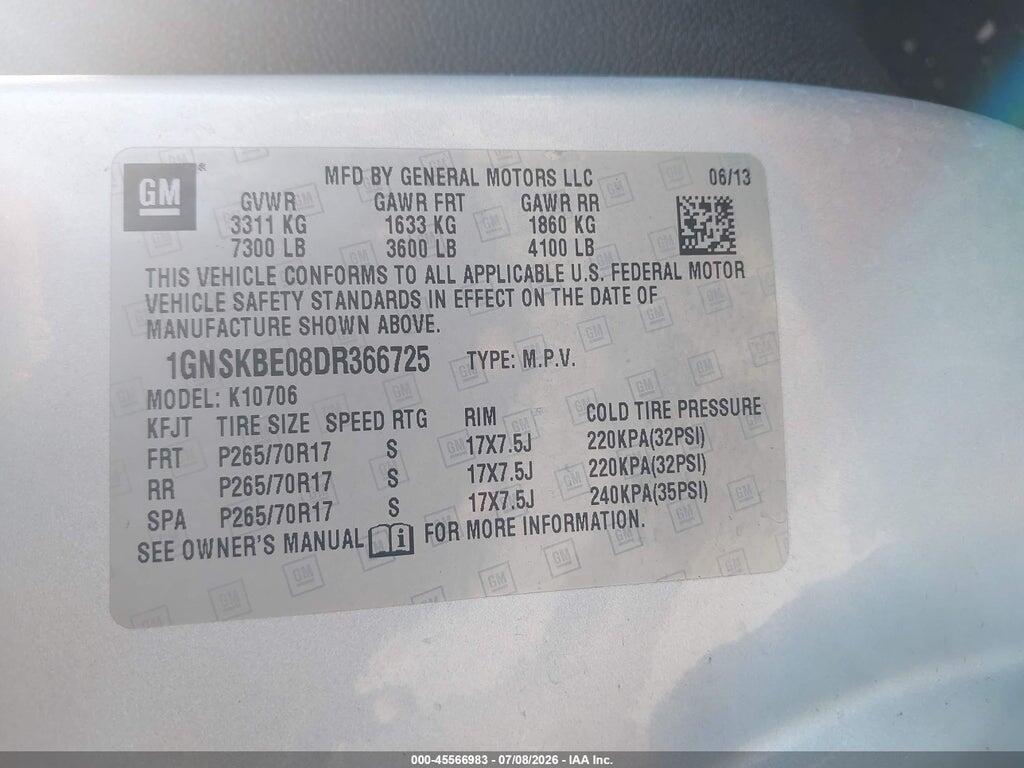 1GNSKBE08DR366725 2013 CHEVROLET TAHOE photo no. 9