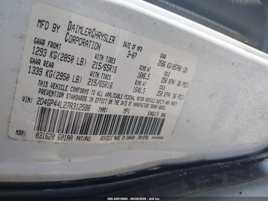 2D4GP44L27R312586 2007 DODGE GRAND CARAVAN photo no. 9