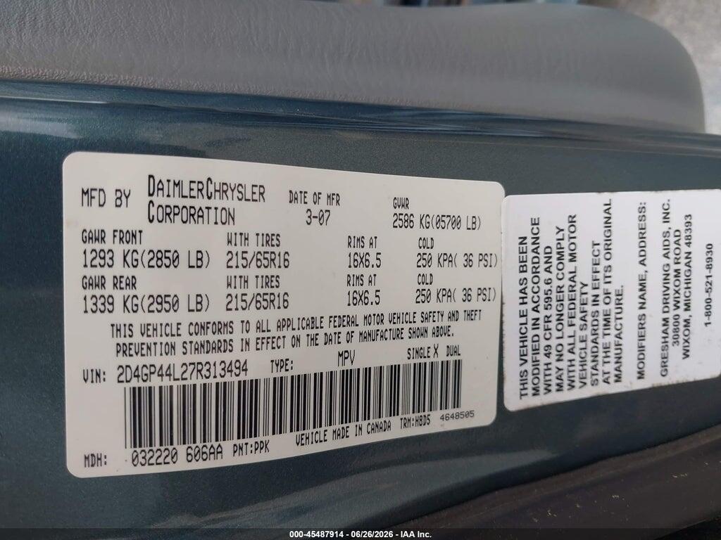 2D4GP44L27R313494 2007 DODGE GRAND CARAVAN photo no. 9